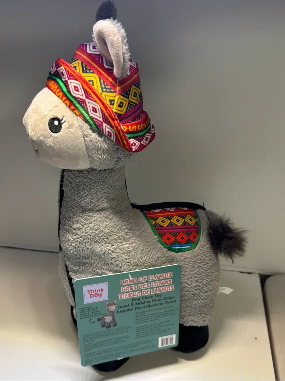 Think dog Plush Llama Stuffed Animal with Colorful Hat - Gray